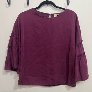 Women's Plum Bell Sleeve Blouse Careerwear Work Office Spring Career Business